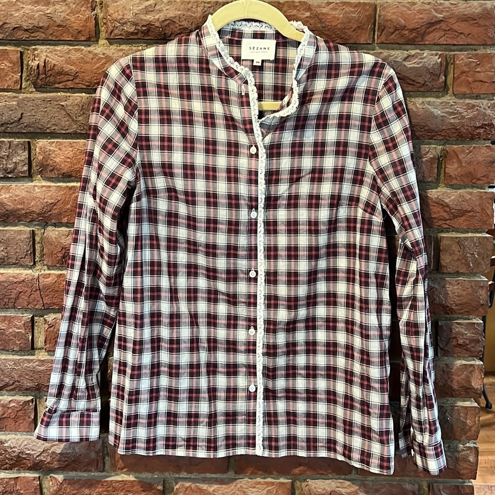 Sézane Plaid Button Up Top